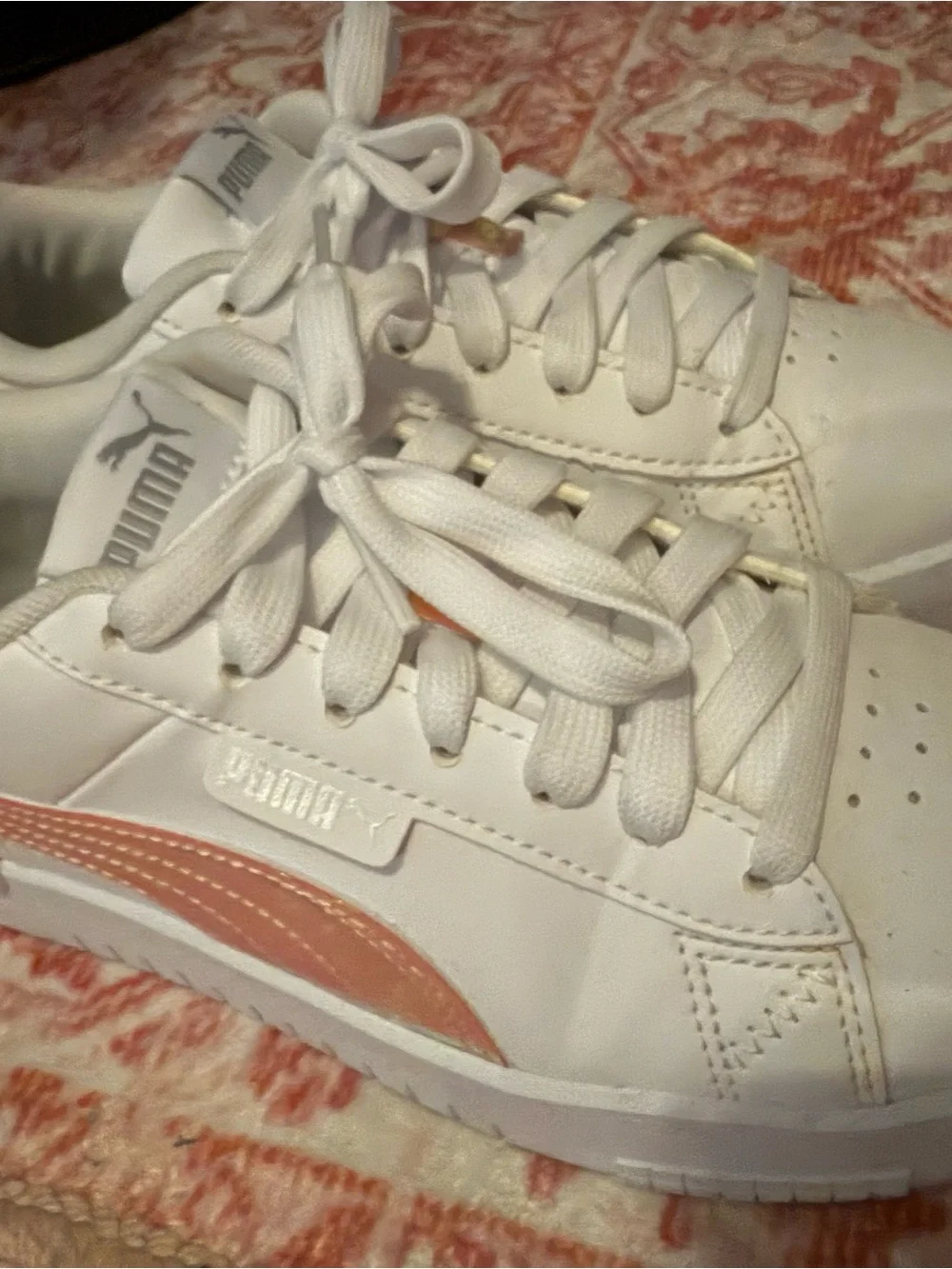 Puma Kids White Sneakers with Metallic Rose Accent